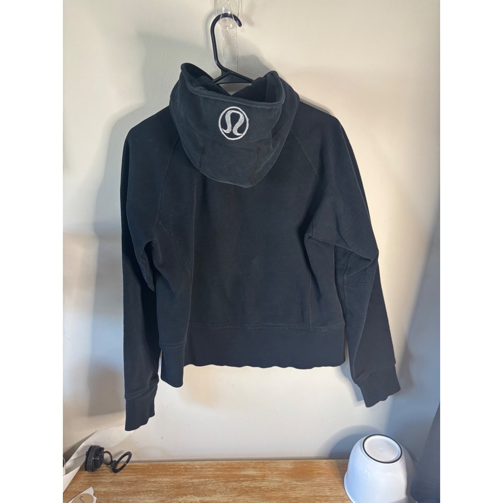 Lululemon OG Scuba Full Zip Hoodie Black Heavy Fleece Sweatshirt Logo Hood SZ 10 - Picture 4 of 6